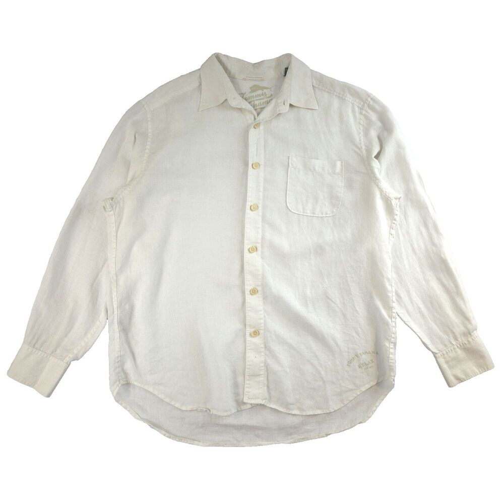 Tommy Bahama Relax Mens Linen Longsleeve Button Up L White Resort Travel Beach
